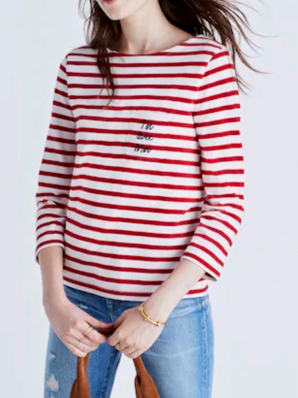 Madewell x Sézane Toi Avec Moi Stripe Pocket Tee Size Small Red White